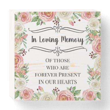 Loving Memory Watercolor White Pink Rose Wedding Wooden Box Sign