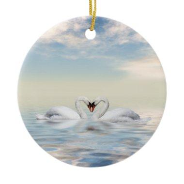 Loving swans ceramic ornament