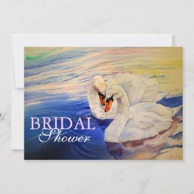 Loving Swans Watercolor Bridal Shower Invitations