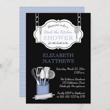 Lt Blue | Black Stock the Kitchen Bridal Shower Invitations