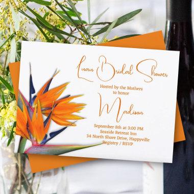 Luau Bridal Shower Orange Bird of Paradise Design Invitations