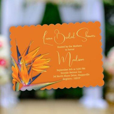 Luau Bridal Shower Orange Bird of Paradise Design Invitations