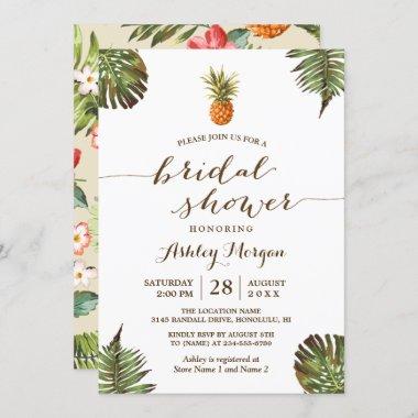 Luau Tropical Leaves Pineapple Bridal Shower Invitations