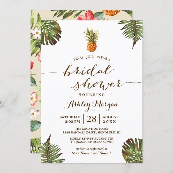 Luau Tropical Leaves Pineapple Bridal Shower Invitations