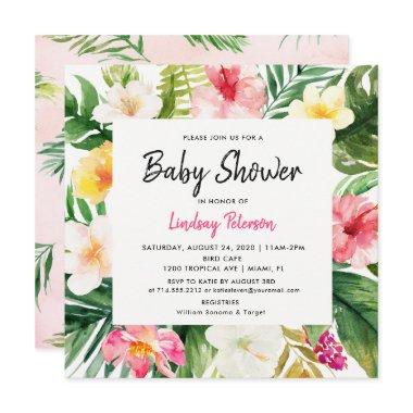 Luau Tropical Leaves Summer Square Baby Shower Invitations