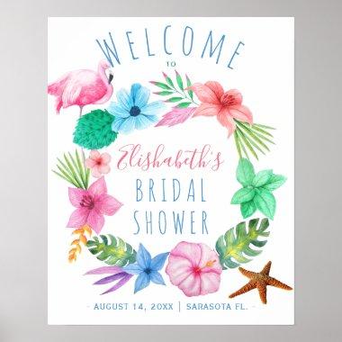 Luau tropical wreath bridal shower welcome sign