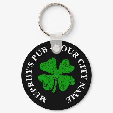 Lucky clover keychain with custom Irish pub name