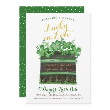 Lucky Green Shamrock Clover Cake Topper Engagement Invitations