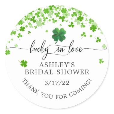 Lucky in Love 4 Leaf Clover Bridal Shower Classic Round Sticker