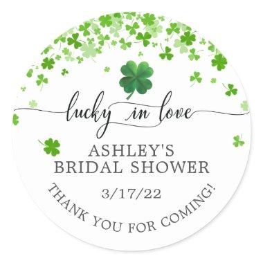 Lucky in Love 4 Leaf Clover Bridal Shower Classic Round Sticker