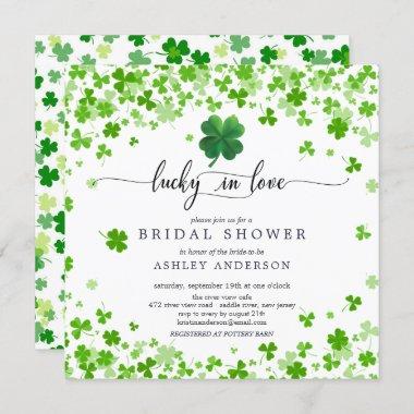 Lucky in Love 4 Leaf Clover Bridal Shower Invitat Invitations