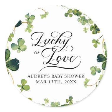 Lucky in Love  Green Shamrock Classic Round Sticker