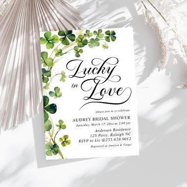 Lucky in Love Bridal Shower Green Shamrock Invitations