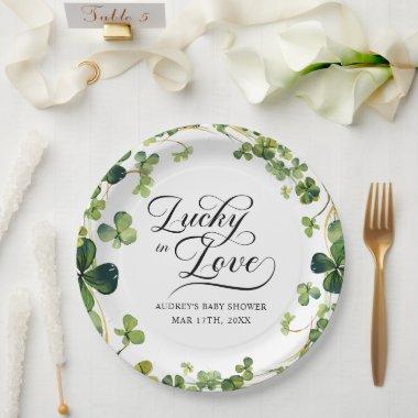 Lucky in Love  Green Shamrock Paper Plates