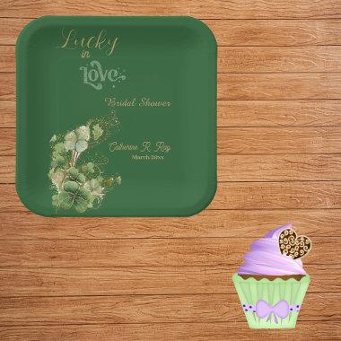 Lucky in Love Gold Shimmer Shamrock  Paper Plates