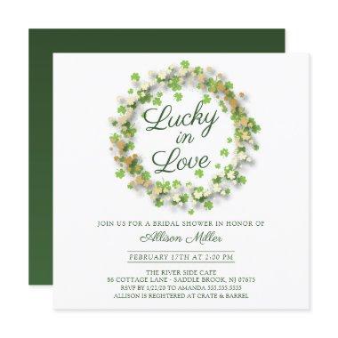 Lucky in Love Golden Shamrocks Bridal Shower Invitations