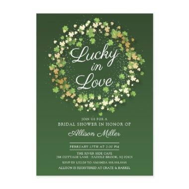 Lucky in Love Golden Shamrocks Bridal Shower Invitations