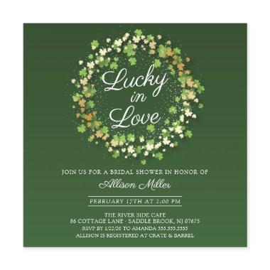 Lucky in Love Golden Shamrocks Bridal Shower Invitations