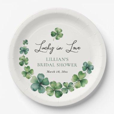 Lucky in Love Green Shamrock  Paper Plates