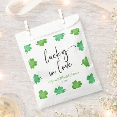 Lucky In Love Green Shamrock Clovers Bridal Shower Favor Bag