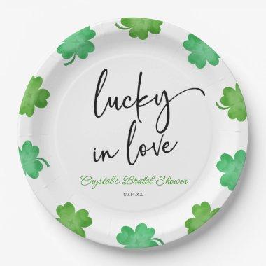 Lucky In Love Green Shamrock Clovers  Paper Plates