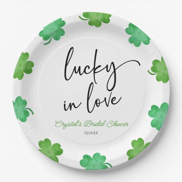 Lucky In Love Green Shamrock Clovers  Paper Plates