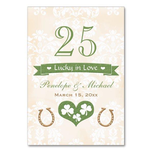 Lucky in Love Horseshoe Shamrock Wedding Number Table Number
