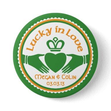 Lucky in Love Irish Claddagh Wedding Button