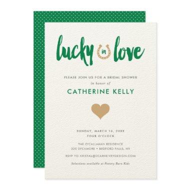 Lucky in Love Irish Horseshoe Bridal Shower Green Invitations