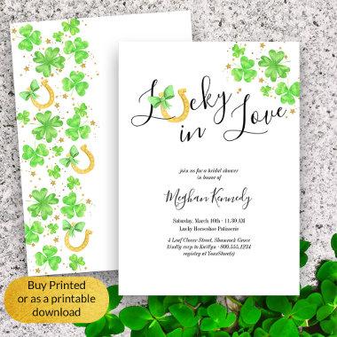 Lucky in Love Shamrock and Horseshoe Bridal Shower Invitations