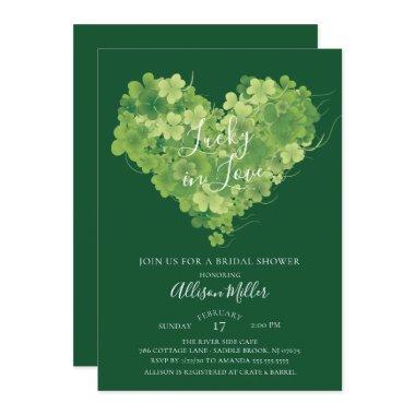 Lucky in Love Shamrock Heart Bridal Shower Invitations