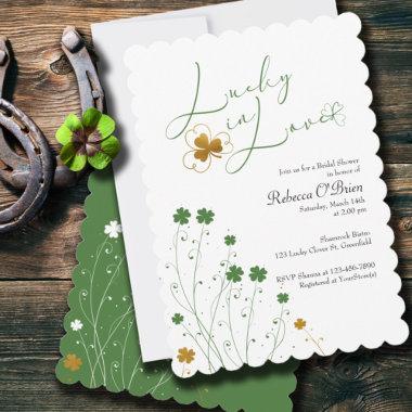 Lucky in Love Shamrock Wildflowers Bridal Shower Invitations