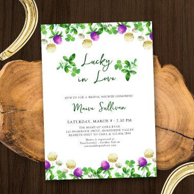 Lucky in Love Shamrocks and Clover Bridal Shower Invitations