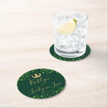 Lucky In Love St. Patrick's Day  Round Paper Coaster