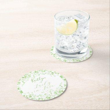 Lucky In Love St. Patrick's Day Bridal Shower Round Paper Coaster