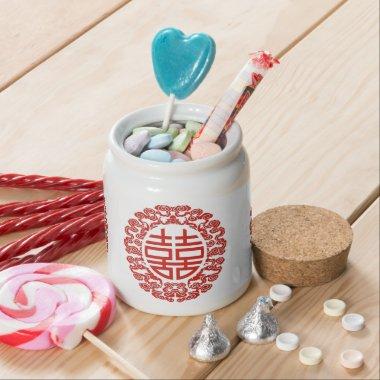 Lucky red double happiness chinese wedding candy jar