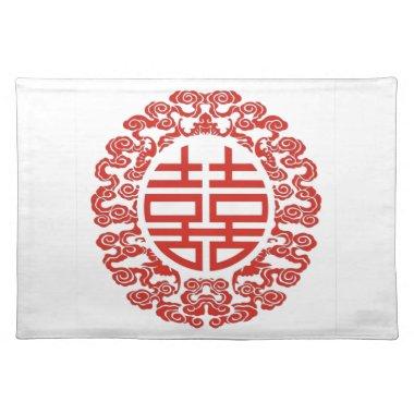 Lucky red double happiness chinese wedding cloth placemat
