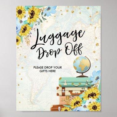 Luggage Drop Off Travel Adventure Blue Sunflowers Poster