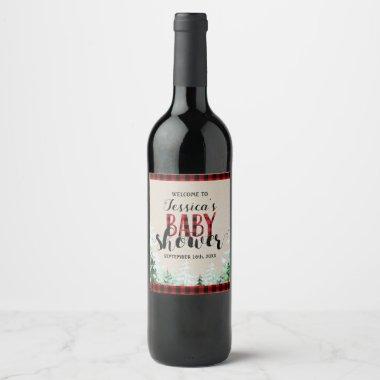 Lumberjack Red Plaid Baby Shower Wine Label