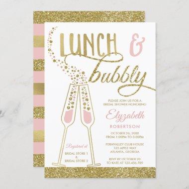 Lunch and Bubbly Bridal Shower Invite, Faux Gold Invitations