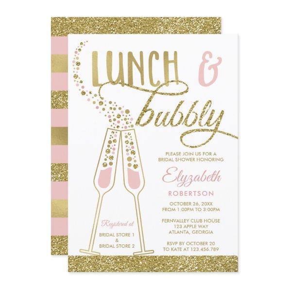 Lunch and Bubbly Bridal Shower Invite, Faux Gold Invitations