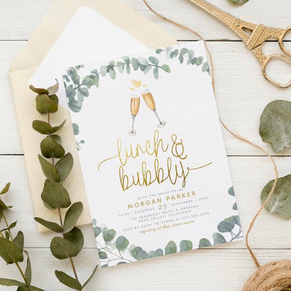 Lunch & Bubbly Eucalyptus Greenery Bridal Shower Invitations