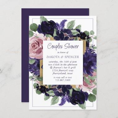 Lush Blossoms | Purple and Pink Rose Couple Shower Invitations