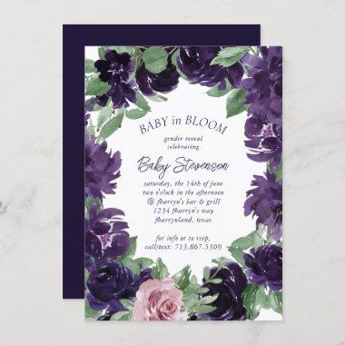 Lush Blossoms | Purple and Pink Rose Gender Reveal Invitations