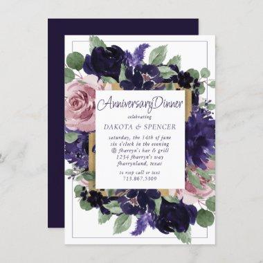 Lush Blossoms | Purple and Pink Roses Anniversary Invitations