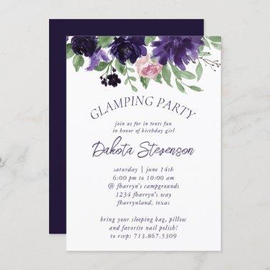 Lush Blossoms | Purple and Pink Roses Glamping Invitations
