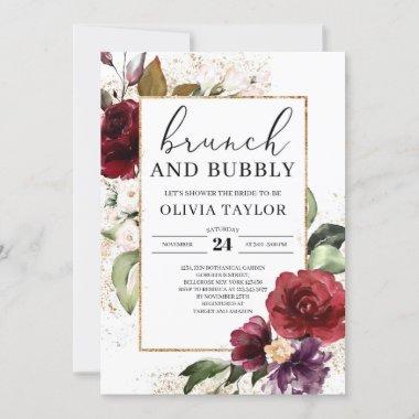 Lush burgundy blush pink floral brunch and bubbly Invitations