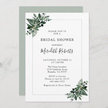 Lush Emerald Green Foliage Bridal Shower Invitations