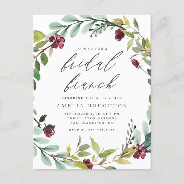 Lush Foliage Wreath Handwritten Bridal Brunch Invitation PostInvitations