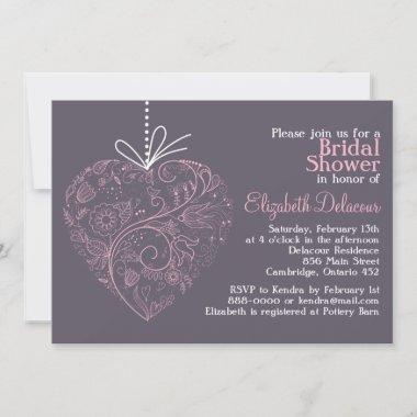 Lush Pink Whimsical Heart Bridal Shower Invitations